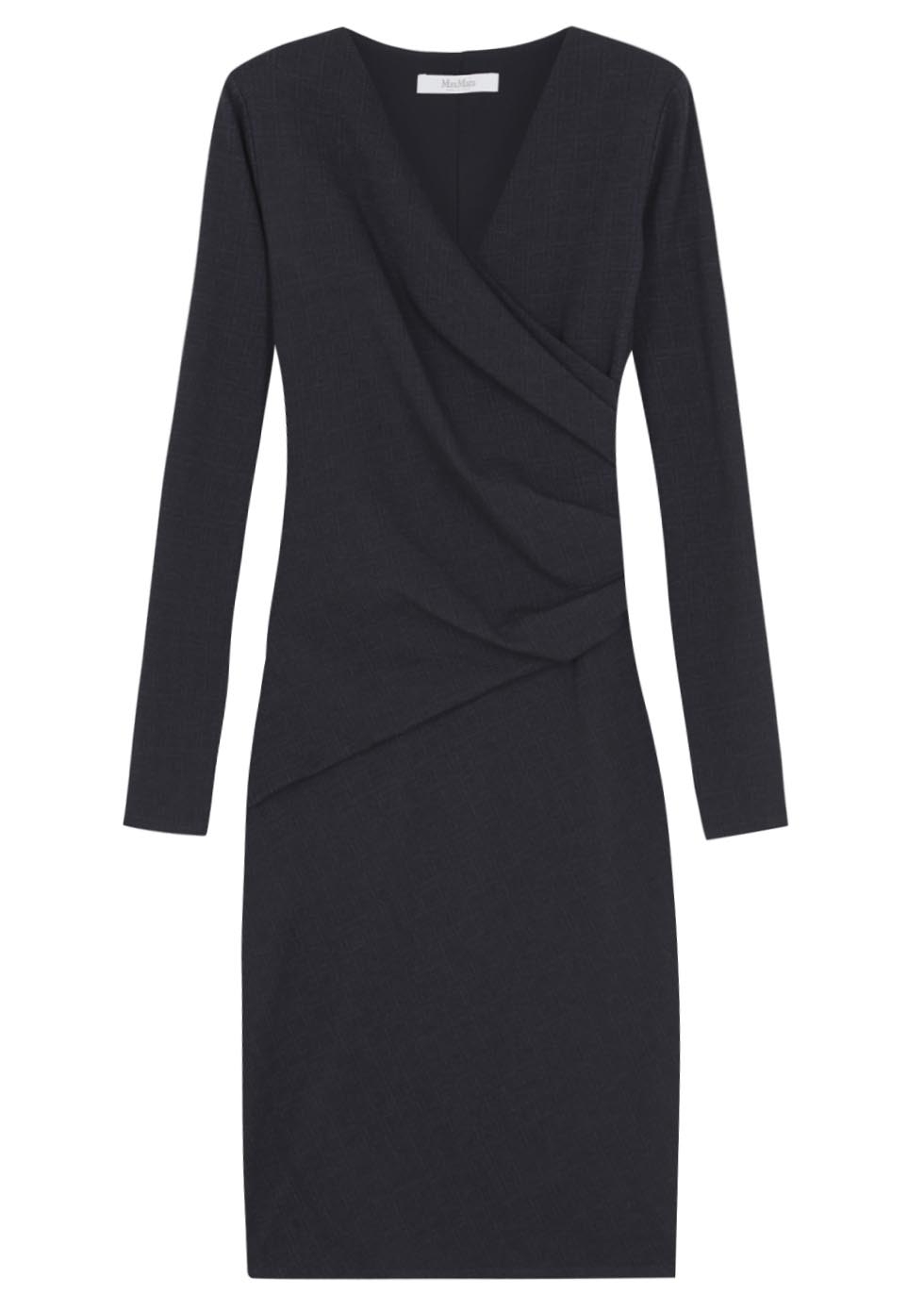 Navy ruched wool blend dress